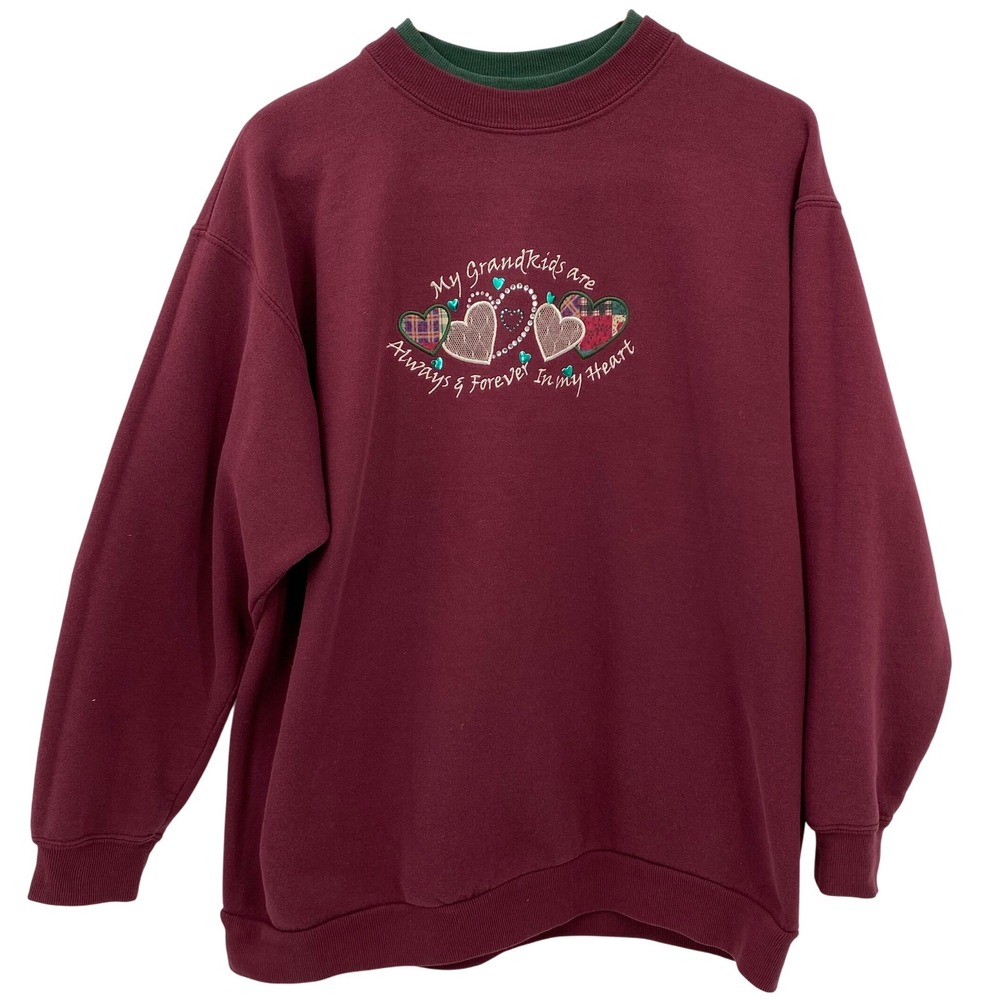 Vintage M&C Sportswear Crewneck,‎ Grandkids, Grandma, Size Large, Maroon, Hearts